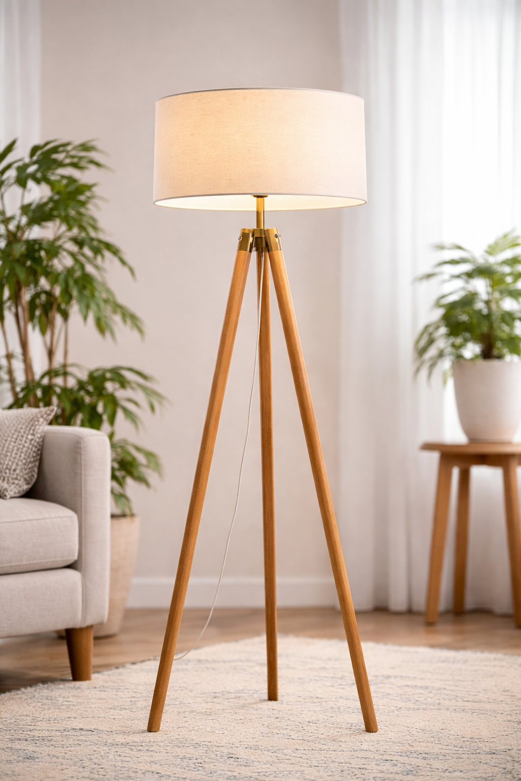 Modern Wooden Tripod Floor Lamp