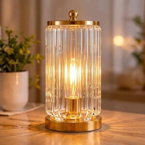 Ribbed Cylinder Glass Table Lamp