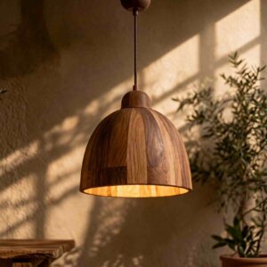 Warm Wooden Dome Pendant Light